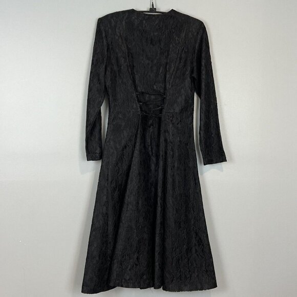 Gothic Chic Black Lace Long Sleeve Dress Size 5 Vintage 80s/90s Lace Up - Picture 2 of 11